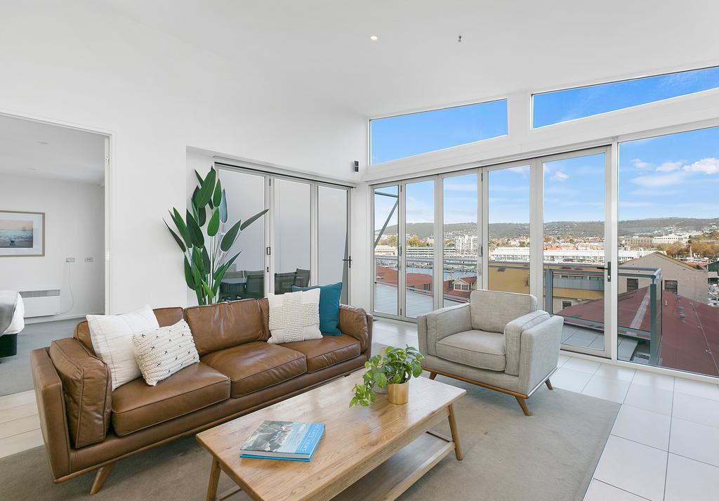 Sullivans Cove Apartments Hobart Exterior foto A staged living room